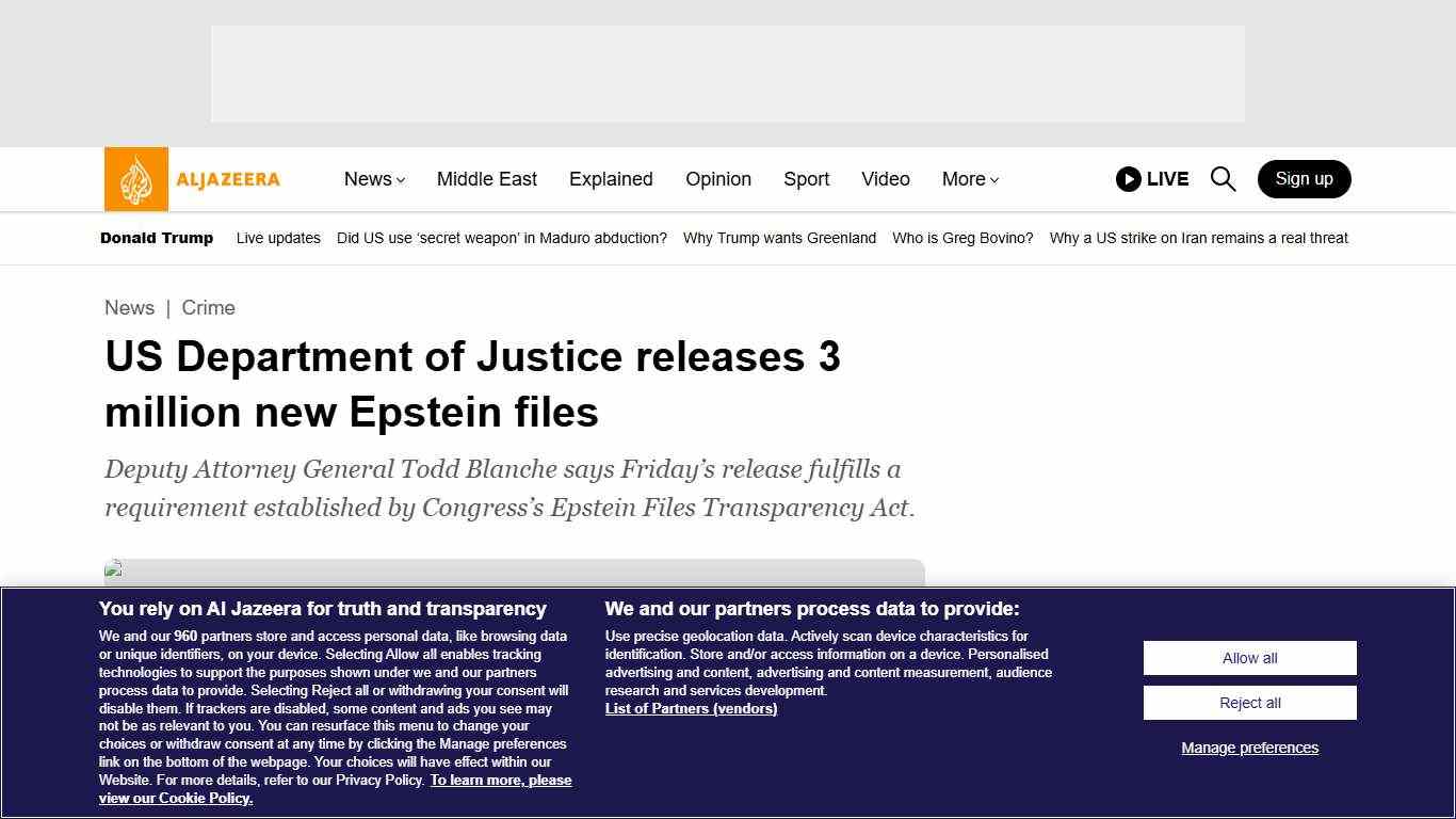 US Department of Justice releases 3 million new Epstein files Crime News Al Jazeera